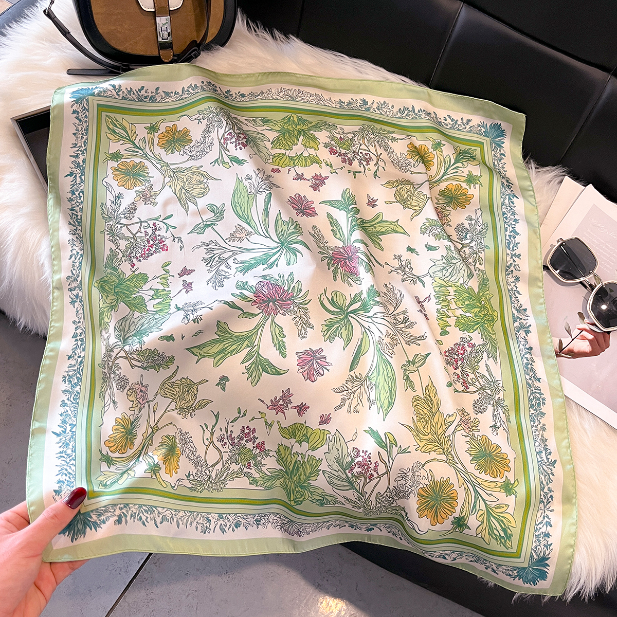 Nouveau Foulard Carré Imprimé Floral 2026 pour Femme – Écharpe en Fibre de Polyester Printemps-Été, Ruban de Sac Tendance, Bandeaux Cheveux, Bandana