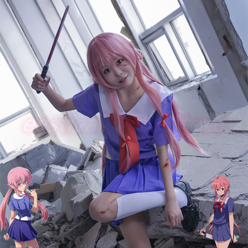 Costumes de Cosplay de Dessin Animé 2nd Mirai Intérieur ki Gasai YLOT pour Femme, Uniforme de Marin, Robe Lolita, ixde Carnaval, Perruque à Nministériels d Rouge, Ensemble Complet