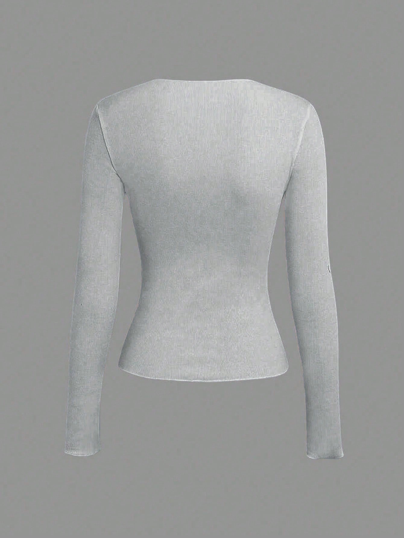 T-shirt côtelé à manches longues pour femme, coupe ajustée, col ondulé, 100% polyester, décontracté, basique, automne 2026