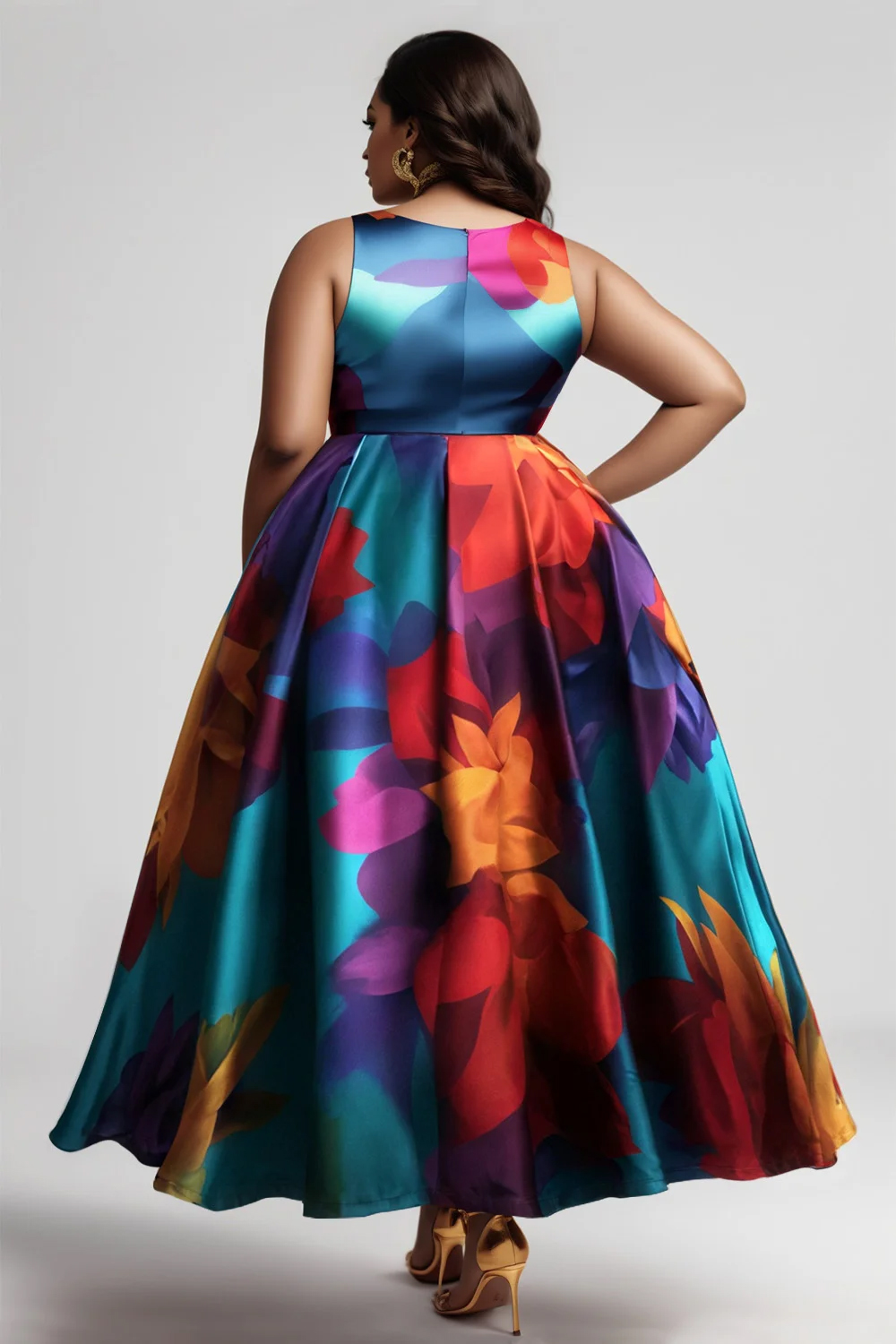 Robe débardeur imprimée florale pour femmes, col rond plissé, ligne a, Vintage, décontractée, élégante, ethnique, sans manches, robe longue d'été