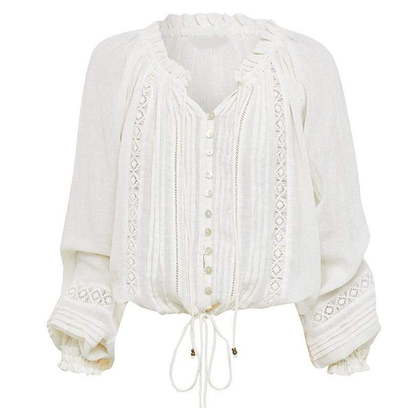 TEELYNN manches longues lanterne col en V dentelle Blouses chemises femmes haut Vintage blanc coton boho automne Blouse fête dame blusas