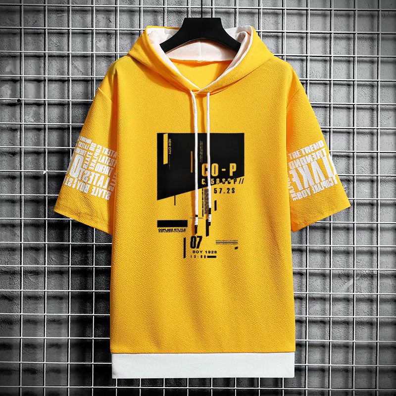 Sweats à capuche de style coréen pour hommes, Streetwear à la mode, Sweats à capuche à demi-manches, Sweats à capuche PVD pour hommes, Imprimés Harajuku décontractés, Vêtements pour hommes, Nouveau