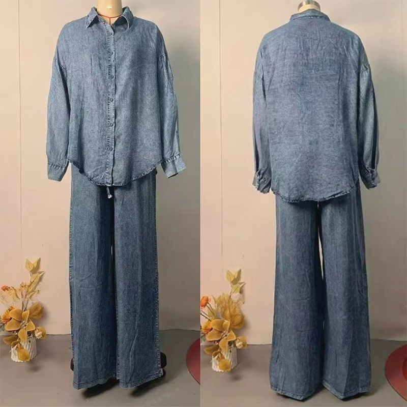 Nouvel ensemble décontracté automne pour femme : chemise ample en jean et pantalon long, style européen et américain