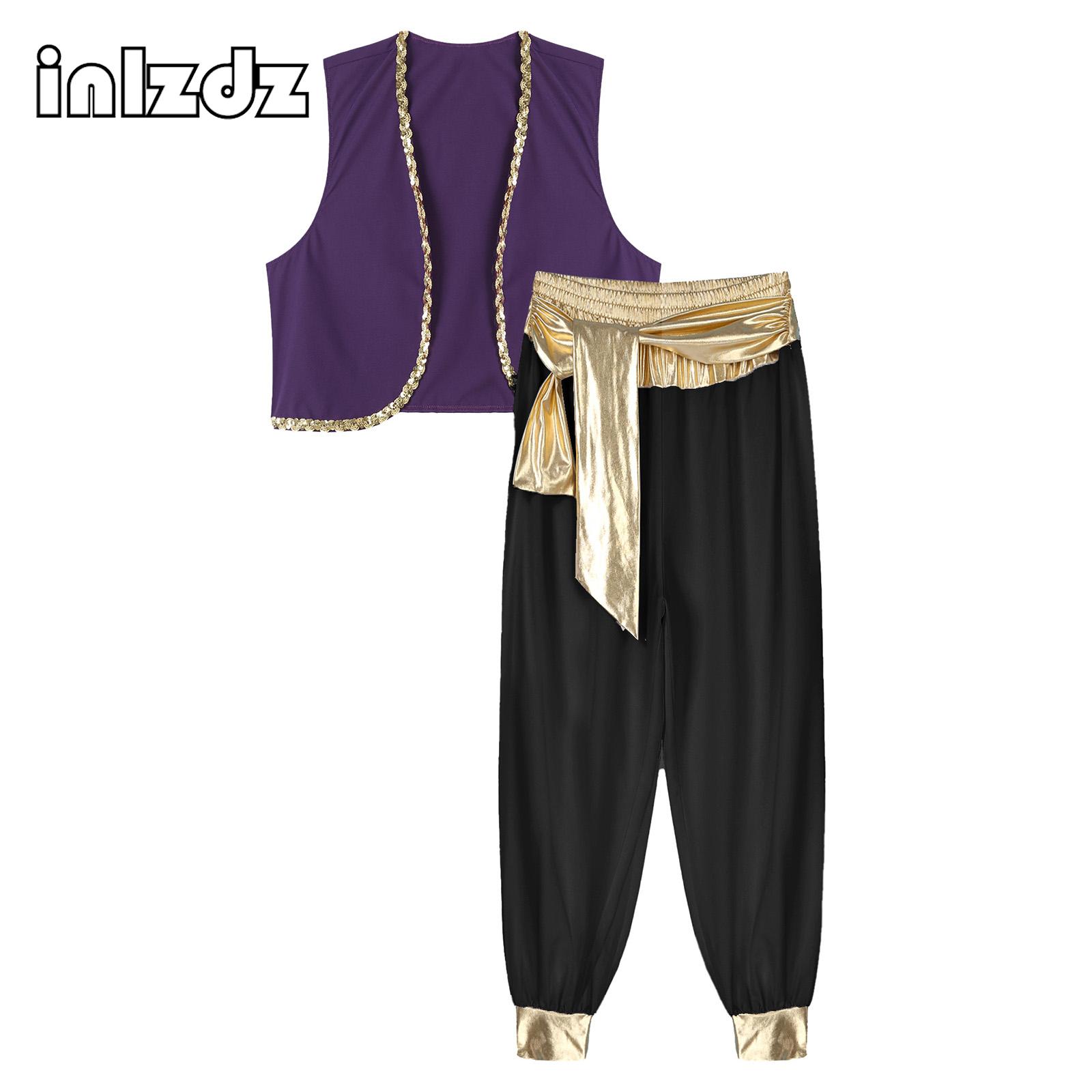 Costume de Cosplay roi arabe Prince pour hommes, tenue de fête Rave de carnaval d'halloween, gilet sans manches + pantalon ceinturé, ensembles 2 pièces
