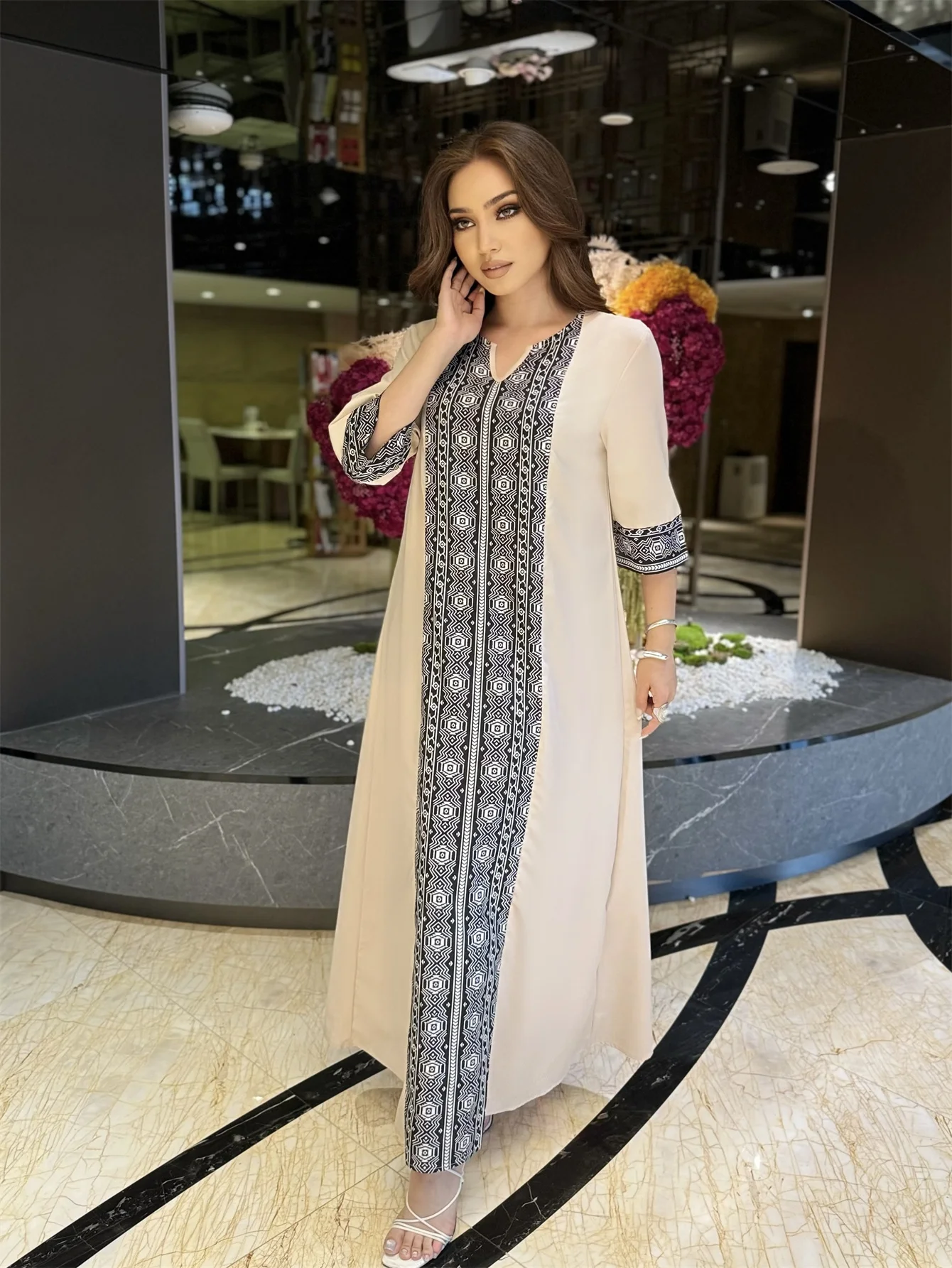 Robes Maxi musulmanes pour femmes, robe Hijab élégante, imprimée Ayabas, demi-manches