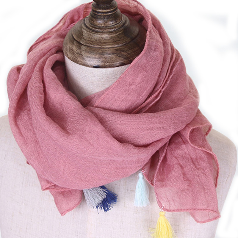 Écharpe de couleur unie pour enfants, nouvelle Version coréenne, glands sauvages, doux et respirant, en coton et lin, châle chaud pour garçons et filles, E12, printemps