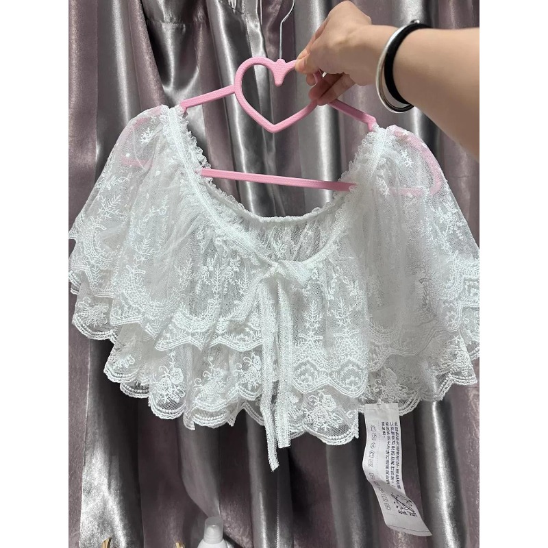Blouse Cape Châle Femme en Dentelle Style Japonais Doux Blanc Broderie Superposée Nouvelle Conception Confortable Polyvalente Premium Élégante