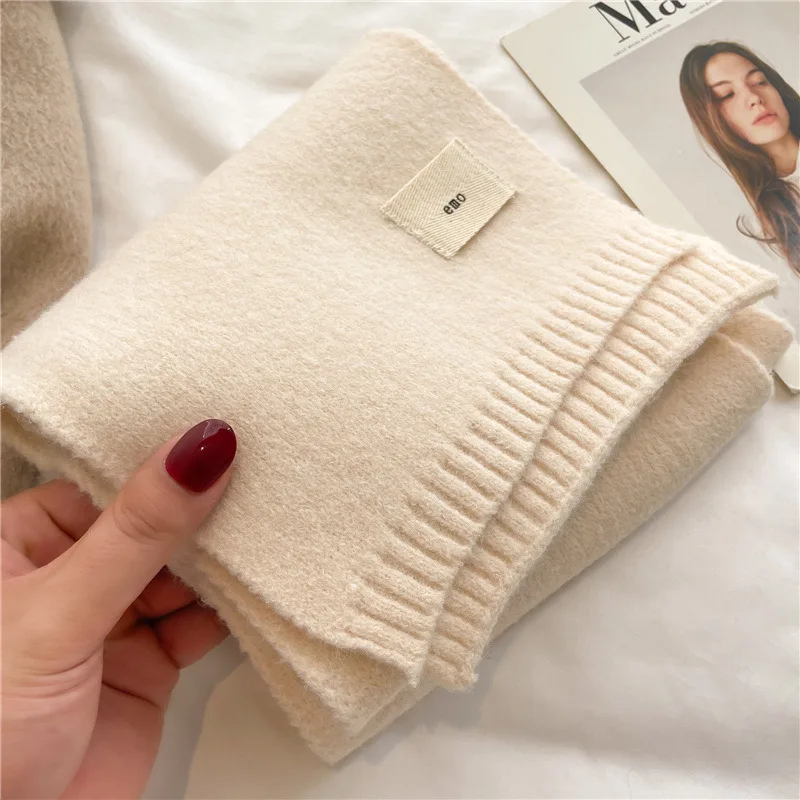 Femmes coréennes foulards en cachemire dame hiver épaissir chaud doux Pashmina châles enveloppes femme couleur Pure tricoté longue écharpe pour les femmes