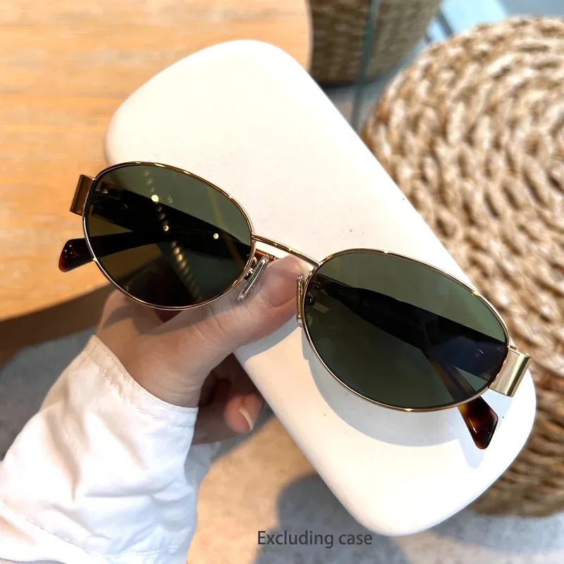 Lunettes de soleil ovales pour femmes et hommes, monture en métal tendance, lunettes de soleil classiques