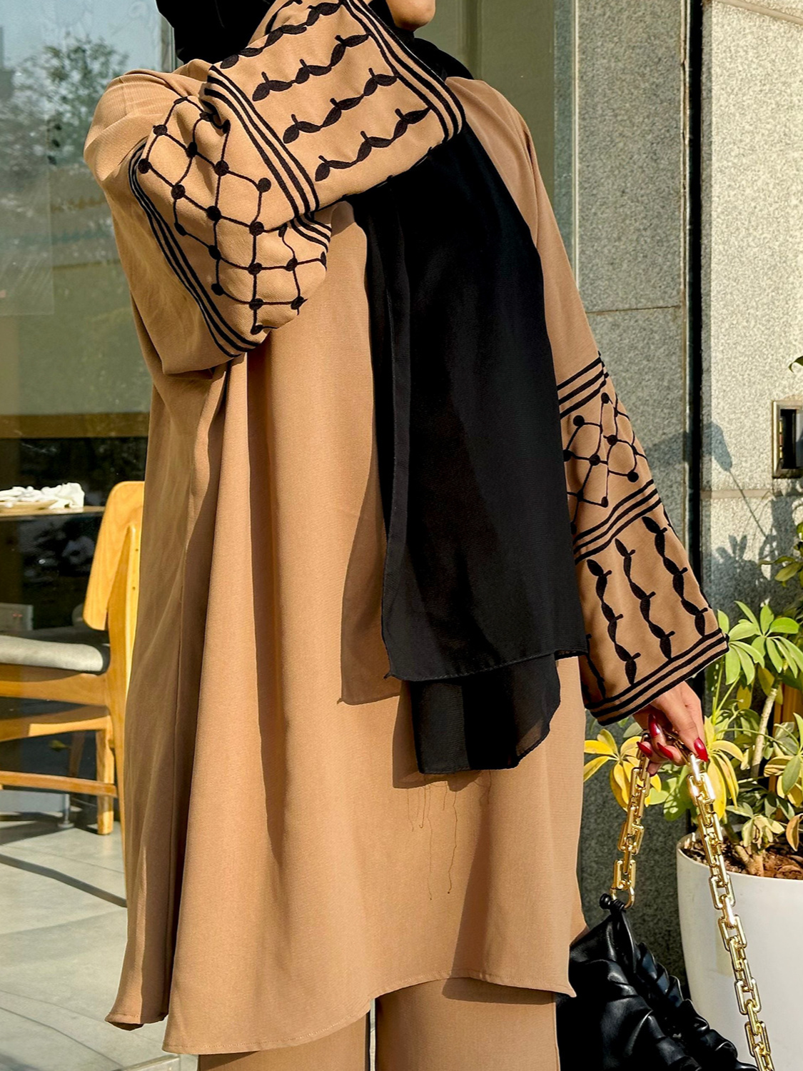Ensemble musulman deux pièces pour femmes, chemise et pantalon, broderie trempée, chemisier, ensembles musulmans, caftan marocain, ensembles islamiques, Ramadan, Eid