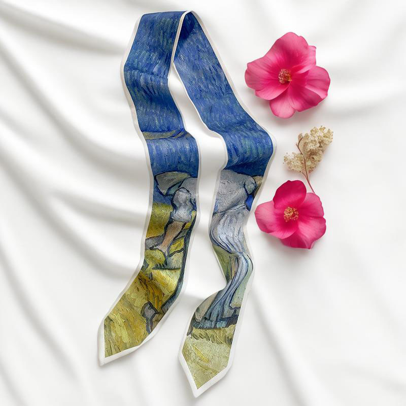 Foulard long imprimé pour femme, bandeau fin, écharpe de cou, bandeau tendance, foulard mignon à nouer, foulard de sac de luxe effet soie pour femme