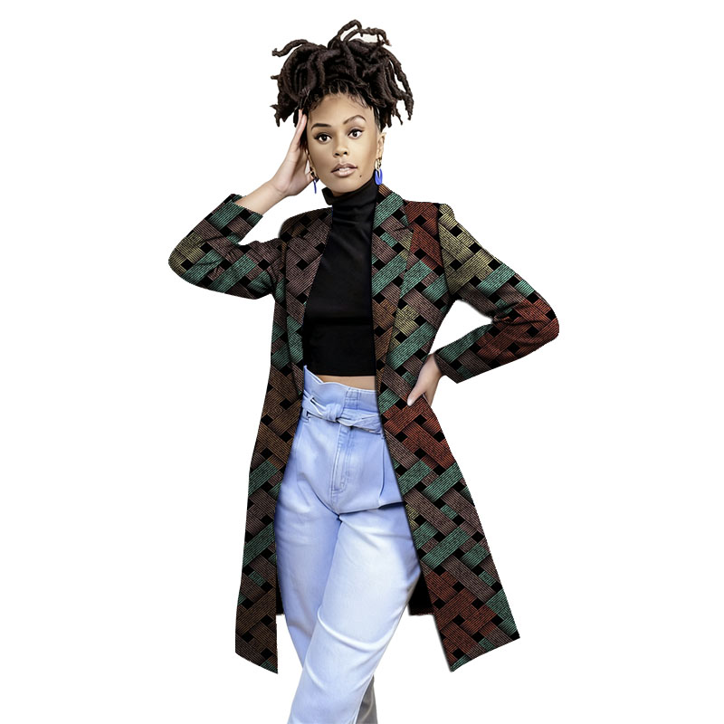 Trench-Coat élégant pour femmes, imprimé Ankara, longs Blazers, Couture africaine, Dashiki, bouton unique, vêtements d'extérieur décontractés