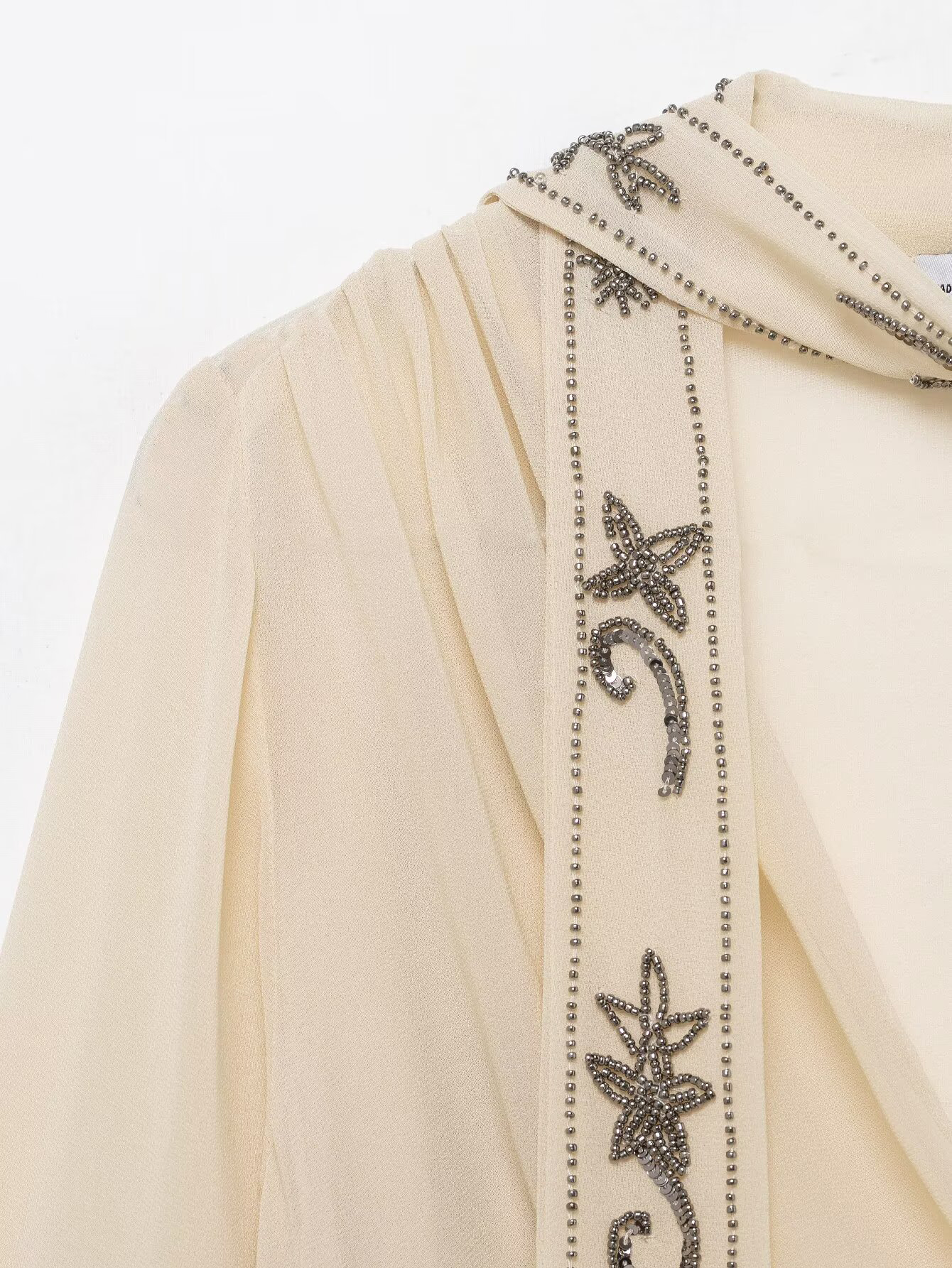 Vêtements d'hiver pour femmes, écharpe perlée, décoration, col en v, chemise translucide à Double boutonnage, nouvelle collection 2025