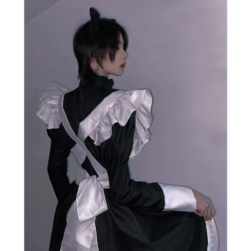 Tenue de demoiselle d'honneur, ensemble de vêtements Lolita, style japonais vintage pour hommes et femmes, costume de jeu de rôle gothique mignon Kawaii, noir et blanc