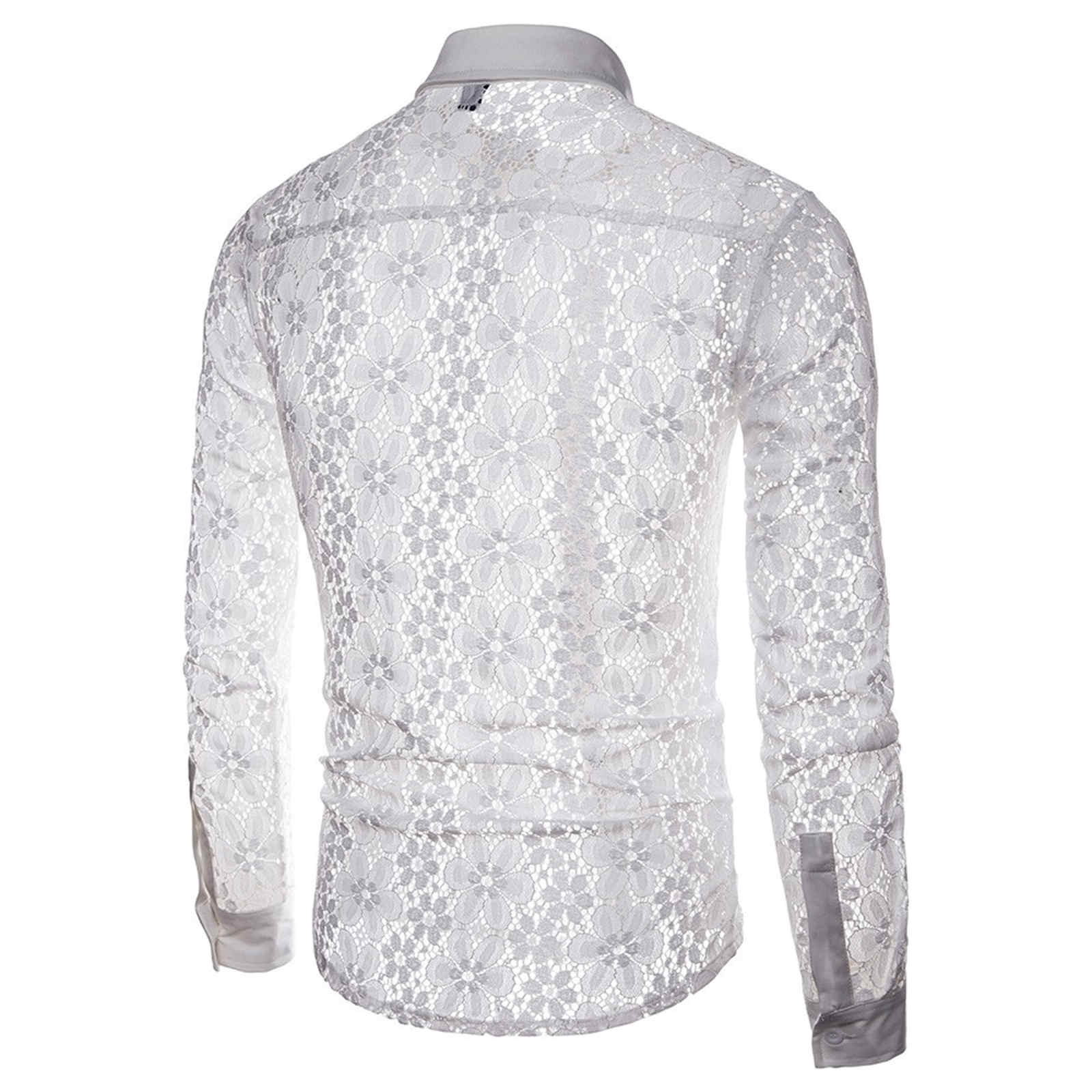 Chemise en dentelle à revers pour hommes, manches longues, creuse, simple boutonnage, légère, chemises coréennes d'été, nouvelle collection