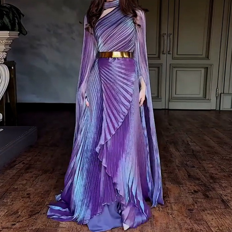 Robes pour femmes tempérament mode 2025 automne nouveau manches chauve-souris châle fendu élégant fête robes soirée longue robe