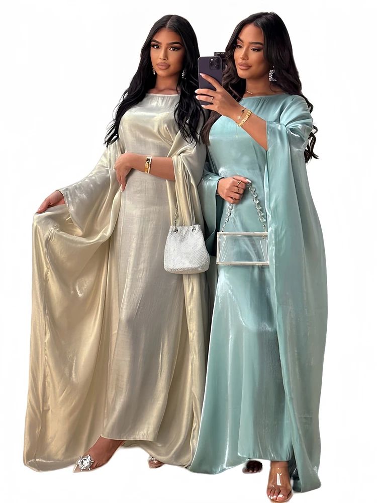 Abaya-Robe de Luxe en Satin pour Femme Musulmane, Vêtement Éducatif, Type Kaftan, à Motif de Papillon et Chauve-Souris