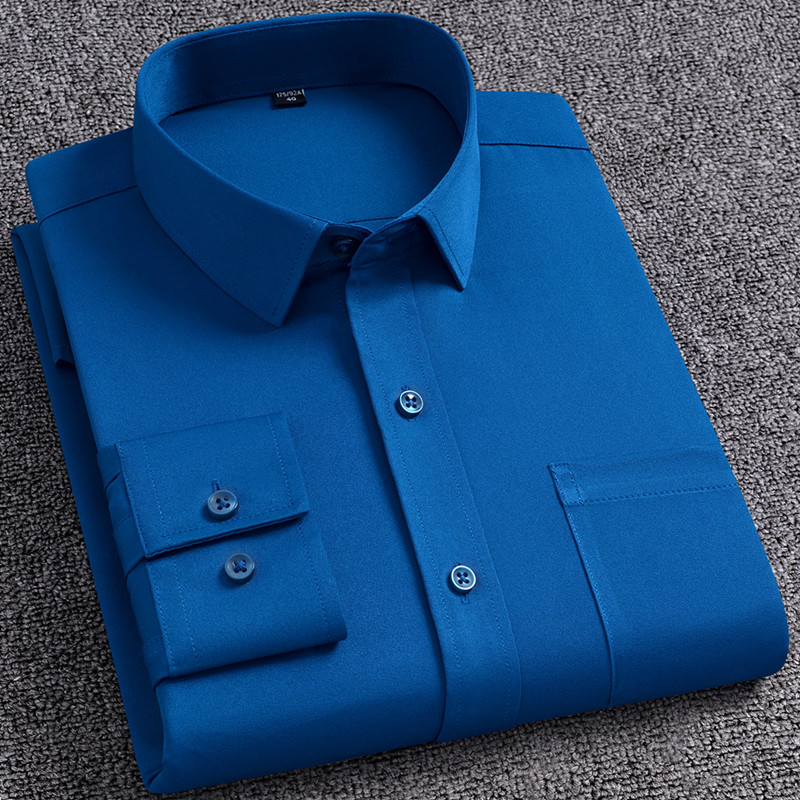 Chemise habillée pour hommes, nouvelle mode avec poche gauche, sans repassage, résistante aux rides, classique, couleur unie, chemise sociale formelle d'affaires 5XL
