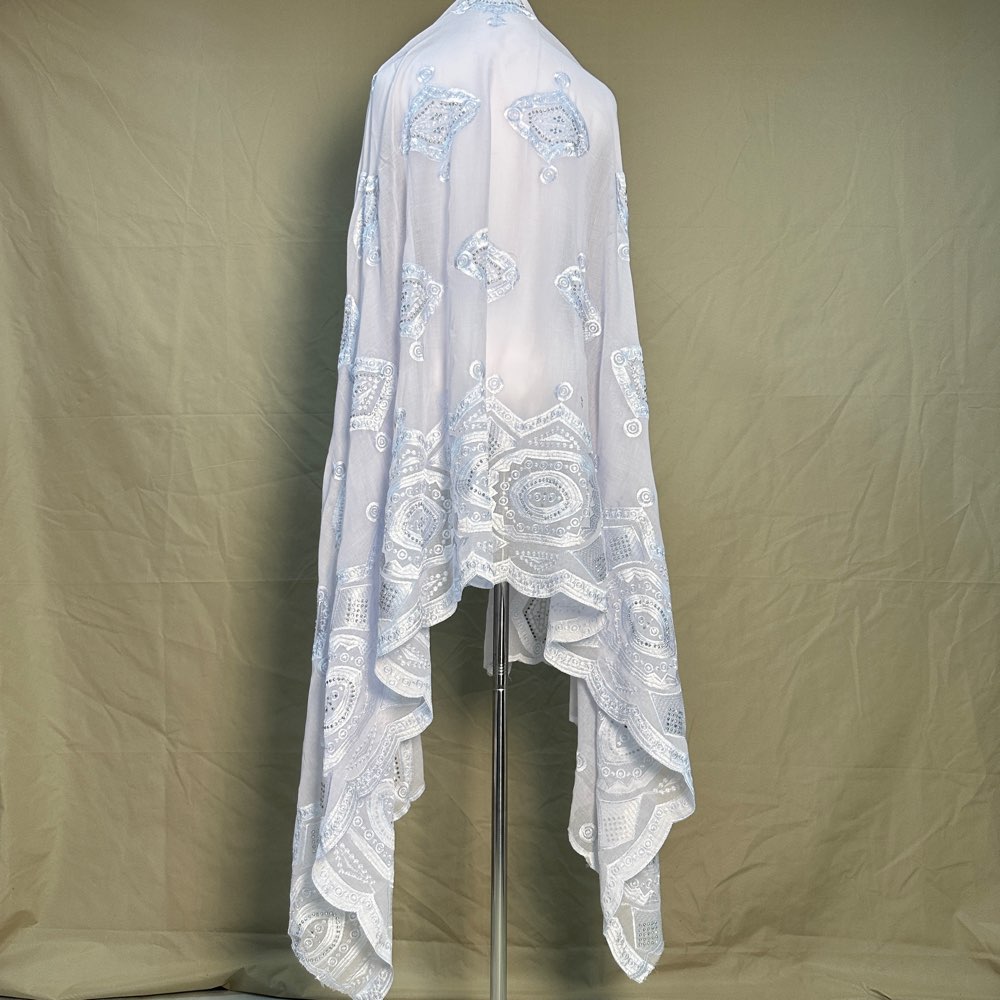 Écharpe Musulmane Blanche de Dubaï, Style Africain, avec Broderie et Cordon, 100% Coton, Grande Écharpe pour Femmes Africaines