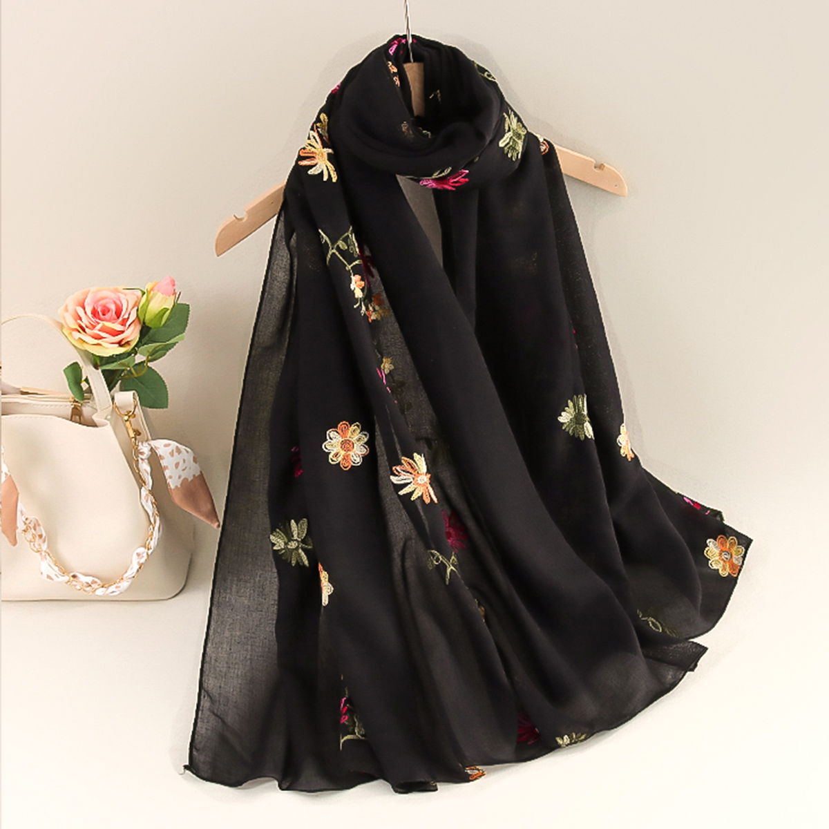 Écharpe longue en coton et lin pour femmes, châle de protection solaire de voyage brodé à double usage, Style National littéraire, printemps et été
