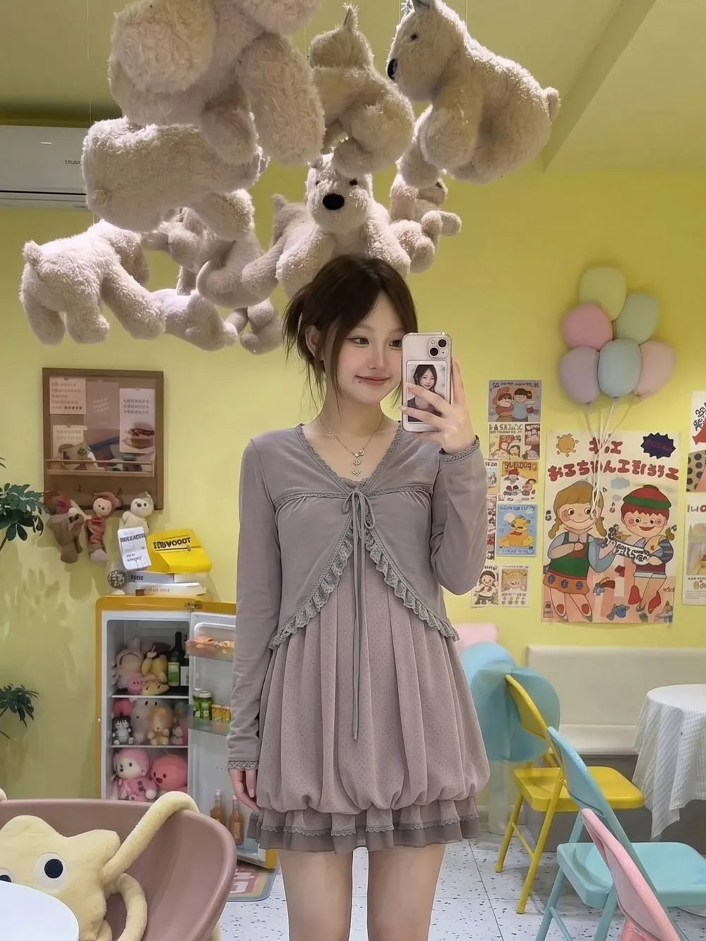 Robes japonaises Kawaii, ensemble 2 pièces, robe pour femmes, motif à pois, style Y2k, années 2000, vintage, gothique, dentelle, jupe punk, été, Himekaji, Emo