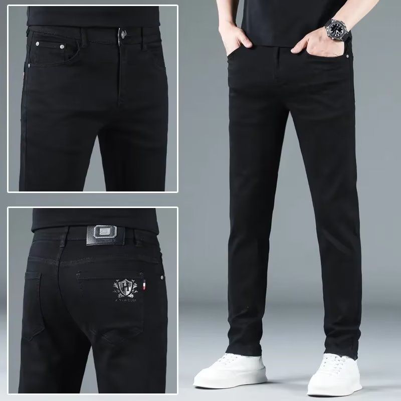 Homme coréen vêtements de créateur 2025 jean blanc hommes printemps automne imprimé étudiants mince Stretch crayon pantalon vêtements de travail pantalons longs