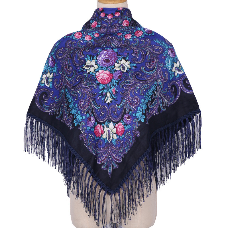 Foulard ethnique à fleurs 110x110cm pour femmes élégantes, châle Babushka Bandana, mouchoir, bandeau imprimé carré
