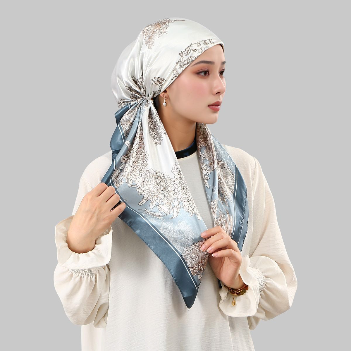 Hijab instantané en soie imprimé, turban en satin, foulard pour femme, couvre-chef pour l'Aïd, bonnet doux, 24*63cm