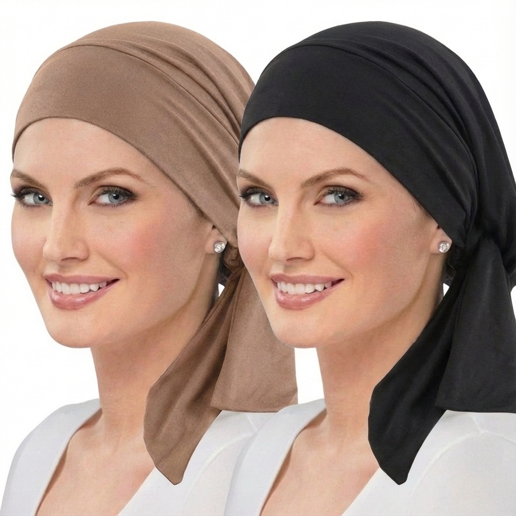 Lot de 2 Bonnets Turban Pré-Noués pour Femmes, Foulard à Longue Queue, Bandana Extensible, Sous-Hijab Musulman, Bonnets pour Perte de Cheveux