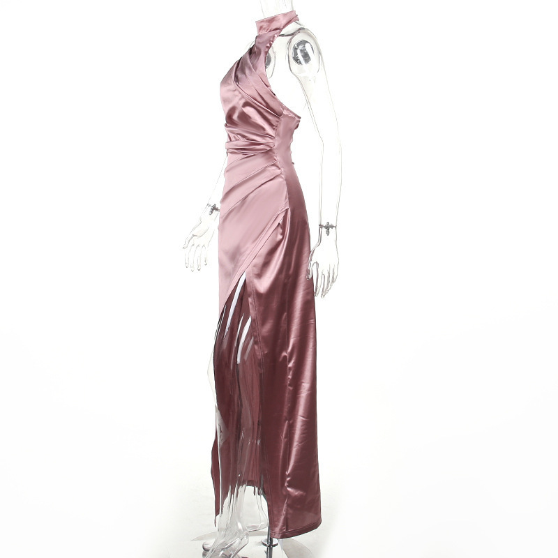 Robes longues élégantes pour femmes, robes de soirée pour femmes, col montant, col frontal, fente couvertes sexy