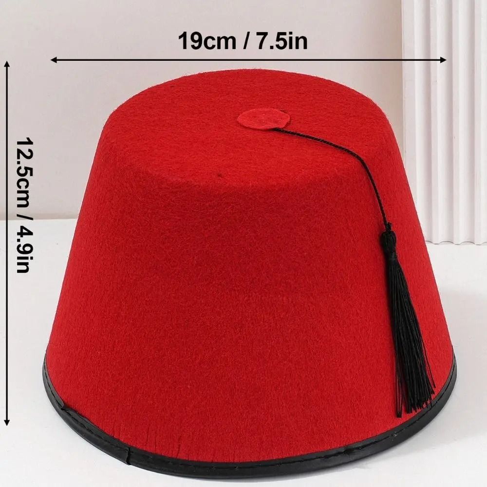 Chapeau Fez Traditionnel en Feutre Rond Rouge, Chapeau Marocain Respirant, Tarboosh Fez Universel