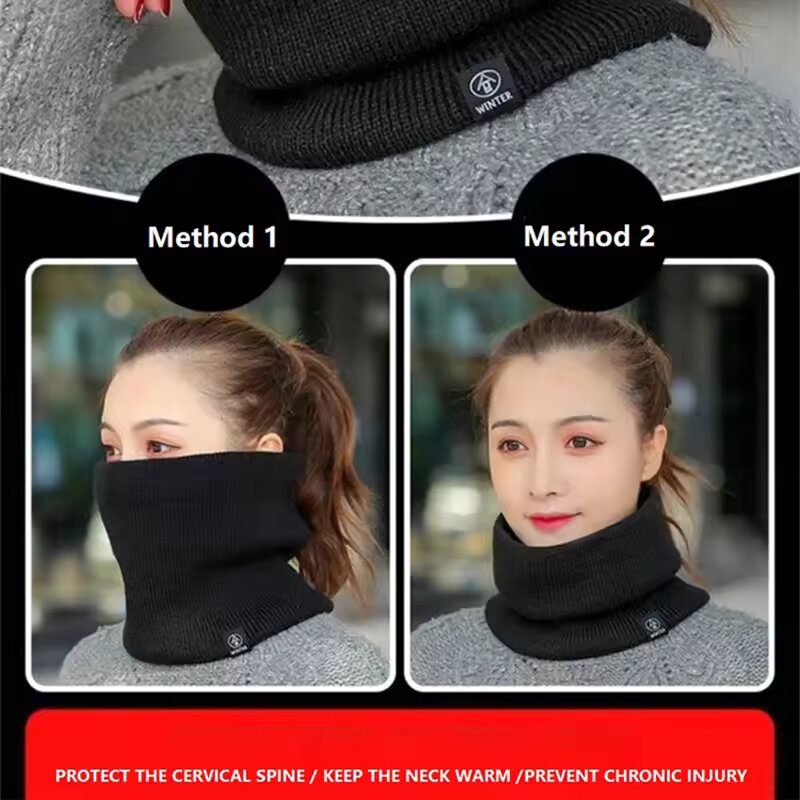 Écharpe de cou tricotée chaude d'hiver pour femmes et hommes, masque complet en peluche, écharpe en cachemire unie pour l'extérieur, écharpe épaisse, bufanda, muffler.