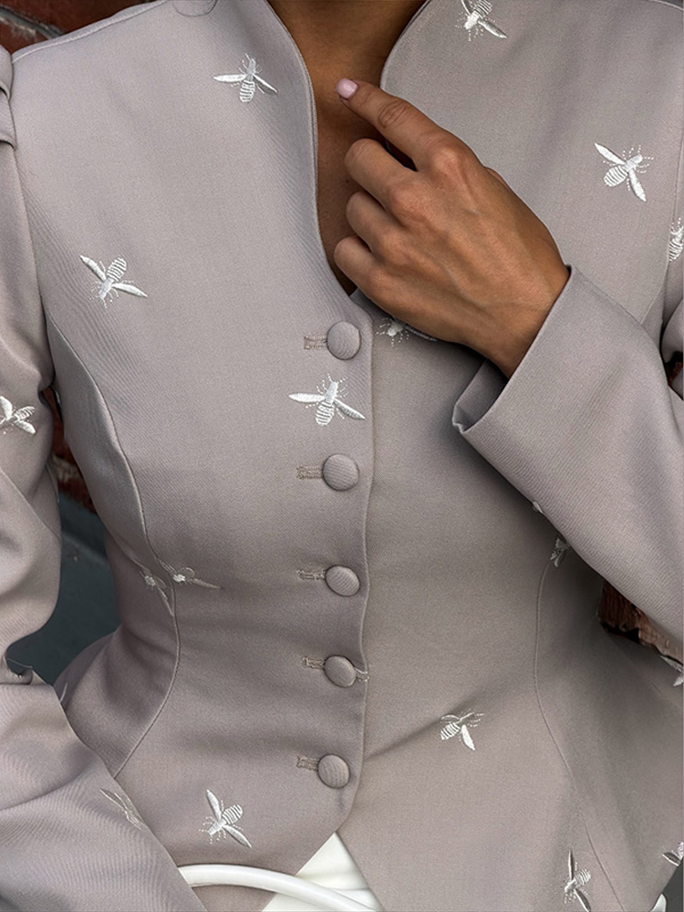 Veste pour femme, col en V, épaules bouffantes, manches longues, taille cintrée, blazer, manteau à simple boutonnage, élégant, décontracté, vêtement d'extérieur pour femme.