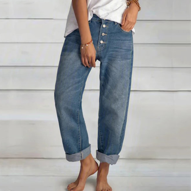 Jeans taille haute à jambe large pour femmes, pantalons droits, mode rétro, grande taille, vêtements de travail simples et fins, jeans boyfriend