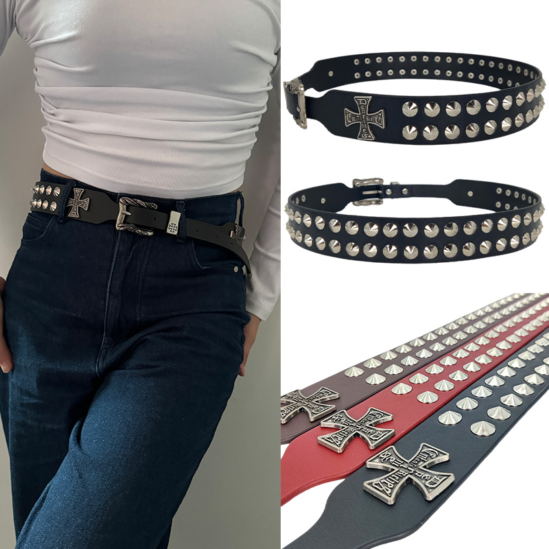 Ceinture en jean croisée unisexe, accessoire gothique pour femme, Punk Y2k, ceintures de styliste pour femmes, Hip hop, grande taille, rivets noirs pour hommes