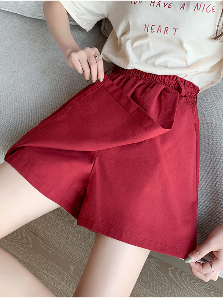 Lâche grande taille jupes d'été Shorts Femme décontracté jambe large Baggy noir rouge Shorts femmes taille élastique pantalons courts Femme Culottes
