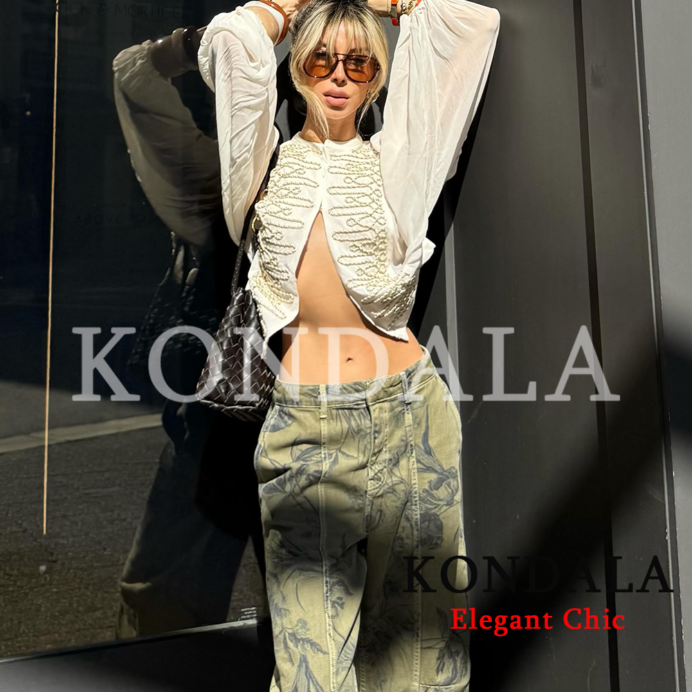 KONDALA Chemises Femme Vintage Chic à Finitions en Corde Nouée, Chemises Élégantes pour les Loisirs et les Rassemblements, Chemise Tendance pour les Vacances et les Rendez-vous, Collection Début d'Automne 2026