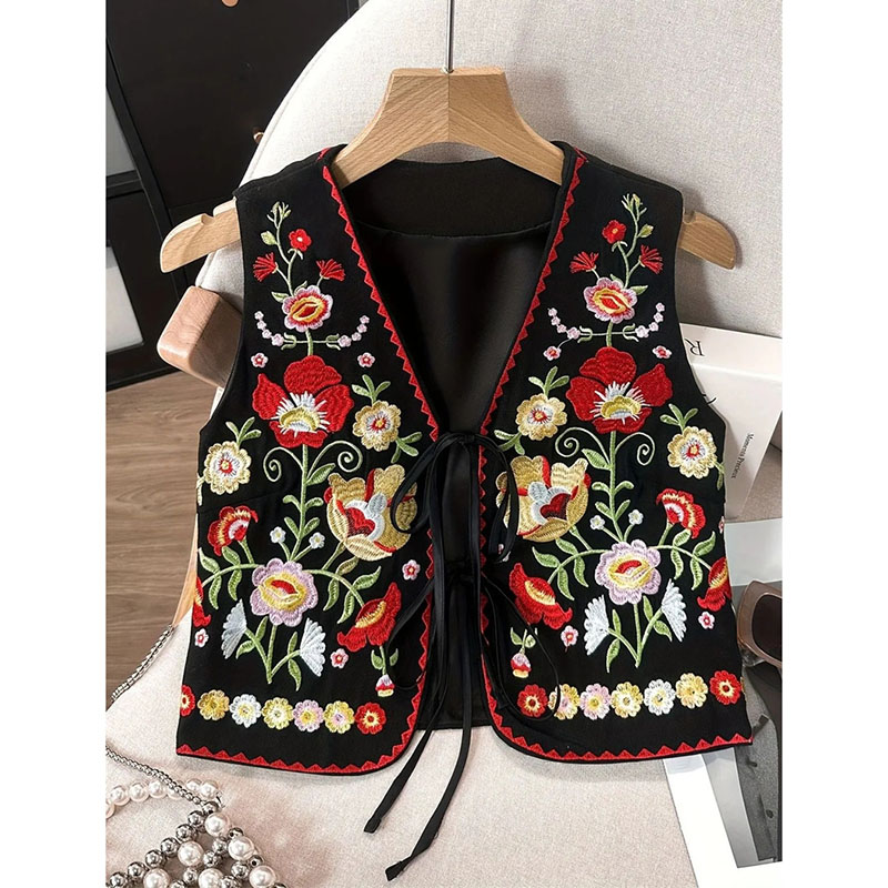 Nouveauté 2026 Gilet sans manches pour femme Printemps-Été, style chinois brodé, rétro, avec broderie de style industriel lourd