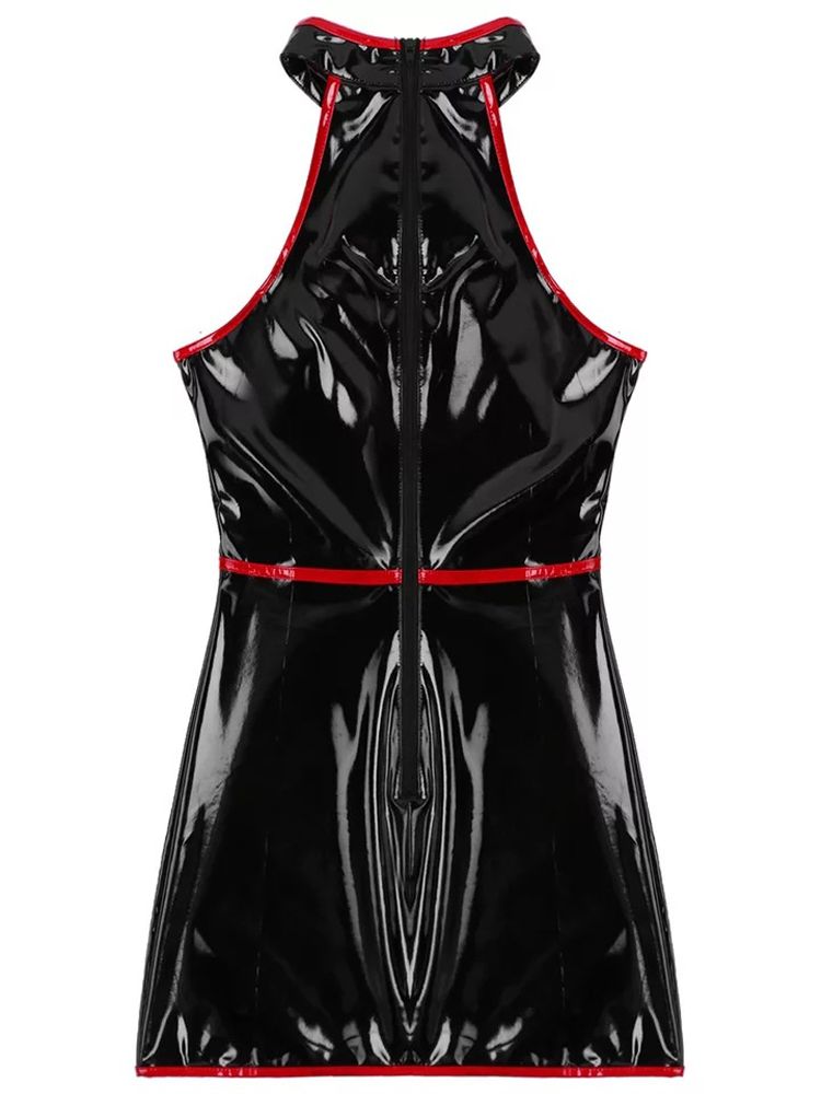 Robe en PVC brillant en cuir PU, dos nu, aspect fibre, collants GT Hip, robe d'été sexy, mini-jupe 343