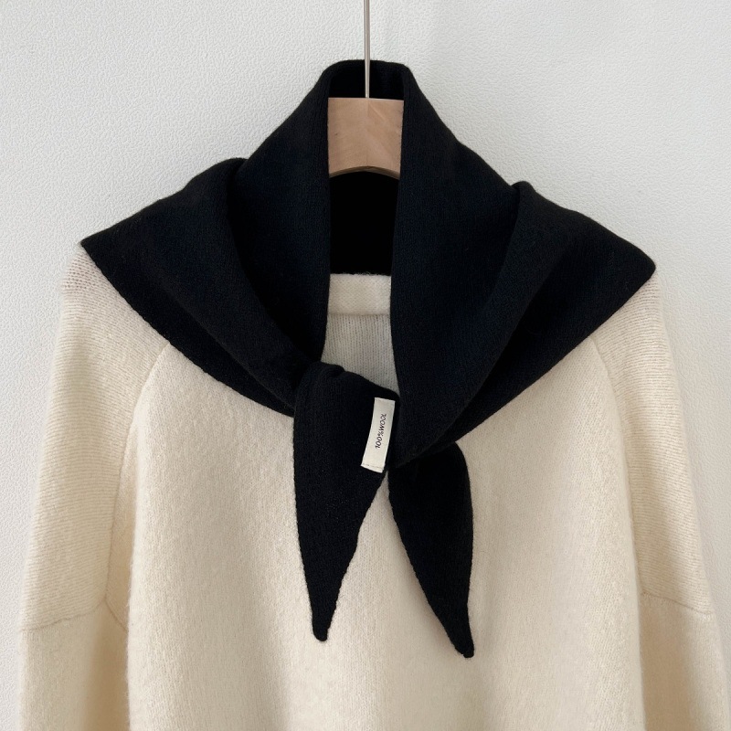 Écharpe triangulaire coréenne britannique en laine 100% pour femme, foulard tricoté multifonctionnel et chaud