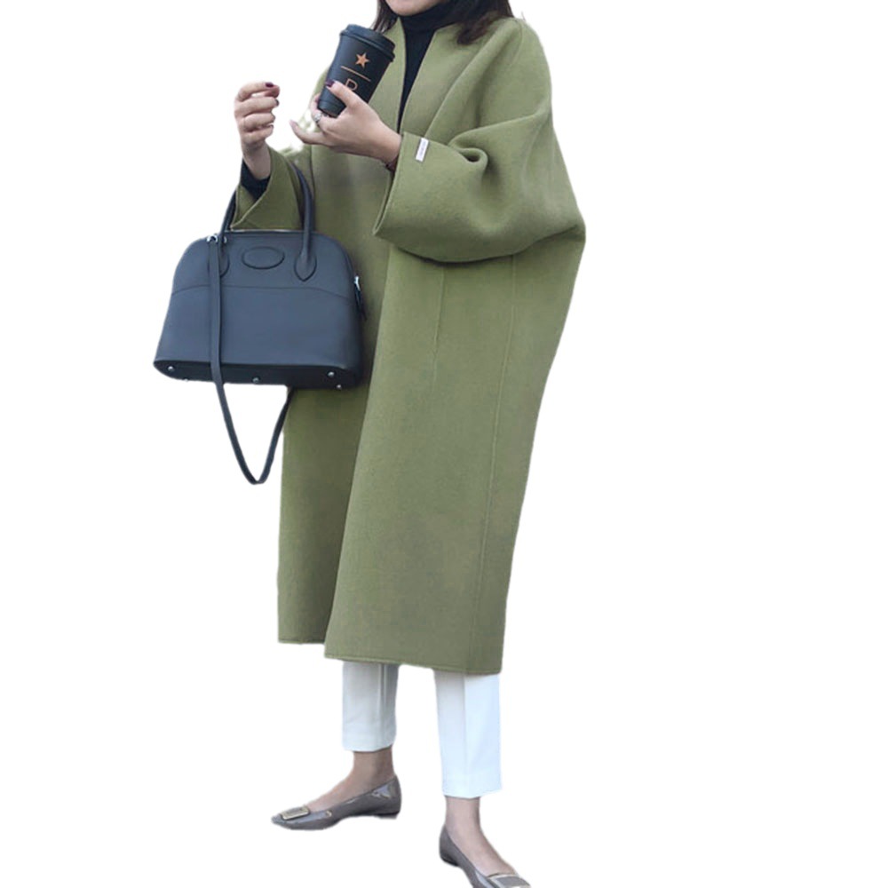Femmes Cardigan mélanges col rond longs manteaux décontracté droit laine manteau coupe ample manches longues solide épissure vêtements d'extérieur régulier 2025