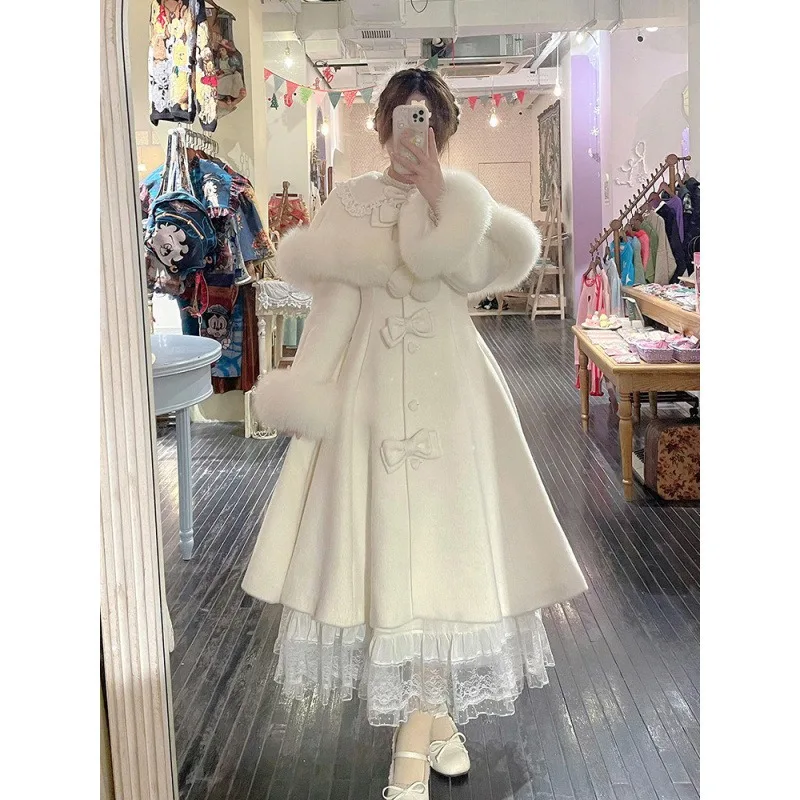 2025 mode tempérament manteau Cape châle deux sur l'hiver nouveau dames papillon arc couleur unie moyen Long col manteau pour les femmes