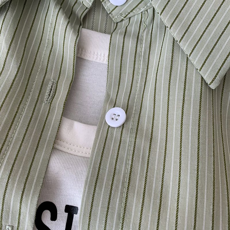 Chemise à rayures vertes de Style coréen pour femmes, vêtements à manches courtes, d'inspiration japonaise, coupe ample, haut décontracté, à la mode, été