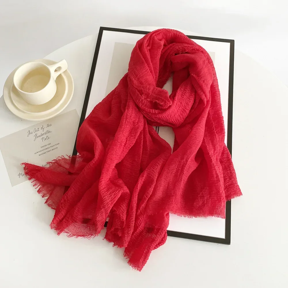 Femmes coton lin écharpe châle Hijab musulman Long foulard foulards bandeau solide foulards femme plaine foulard