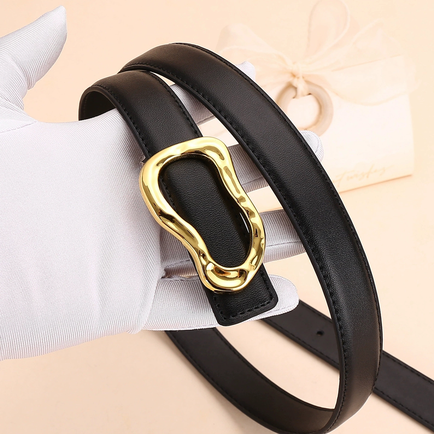 Ceinture en cuir véritable pour femme ; Accessoire de mode polyvalent pour pantalons ; Ceinture pour femme au look haut de gamme pour jeans