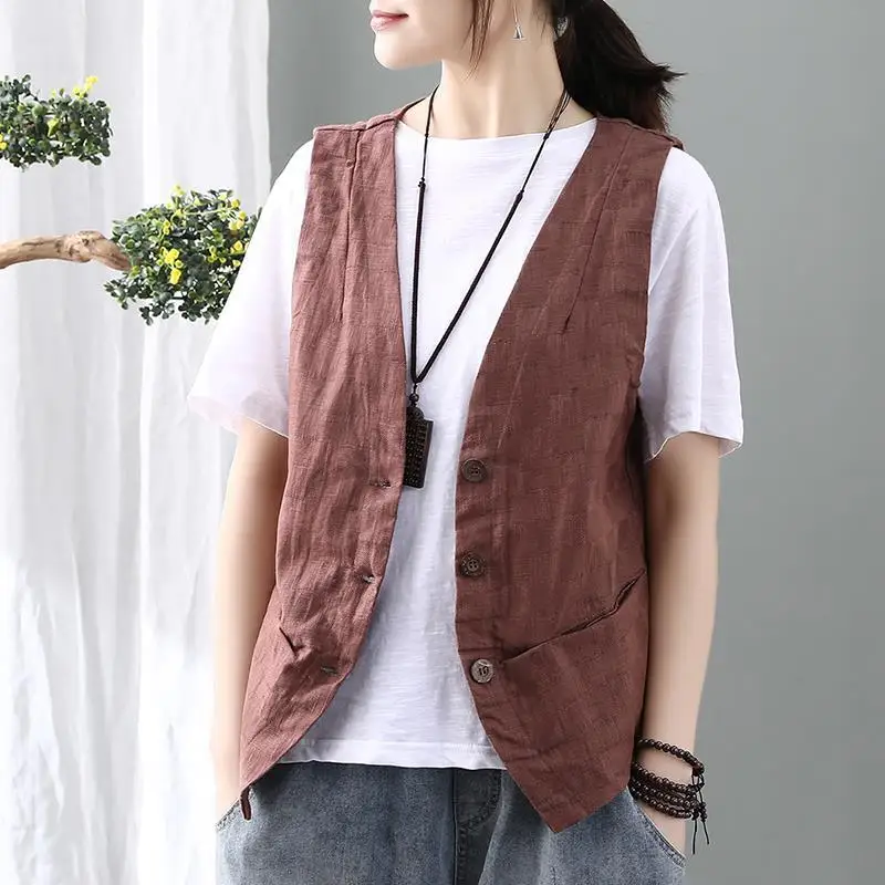 Gilets femmes minimaliste élégant rétro été Chic mode tout-match femmes gilet sans manches loisirs simple boutonnage dames vêtements d'extérieur