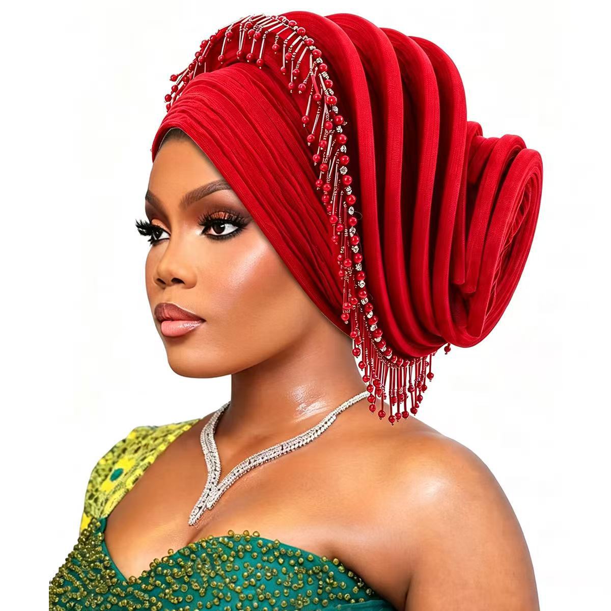 Turban africain à pampilles en diamant pour femmes, coiffe spirale, chapeau nigérian pour mariage, coiffe de fête, bonnet