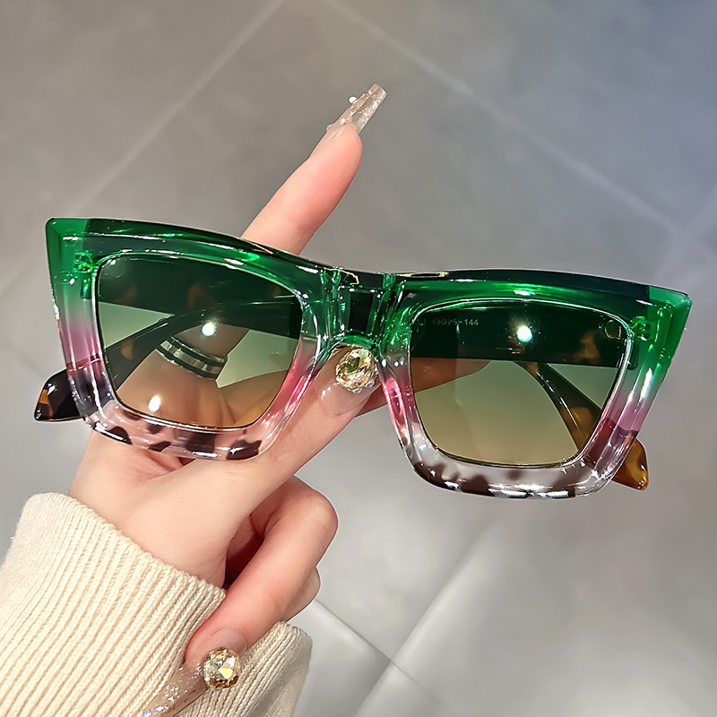 Lunettes élégantes œil de chat avec monture bleu dégradé et transparente, verres PC noirs, charnières métalliques