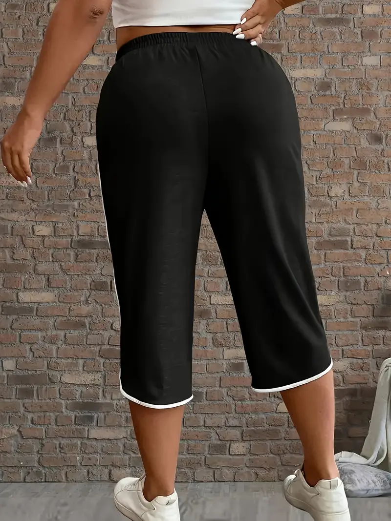 Grande taille 1XL-5XL femmes mode confortable extensible trois quarts pantalon dames décontracté couleur unie poches fonctionnelles pantalon
