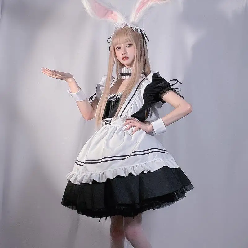 Costumes de femme de chambre noir blanc tenue de femme de chambre Anime Cosplay Sexy gothique Lolitamiad robe Kawaii fée uniforme grande taille Lingerie vêtements